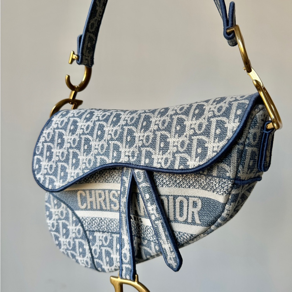 Dior Oblique Jacquard Saddle Bag Blue - Picture 2 of 12
